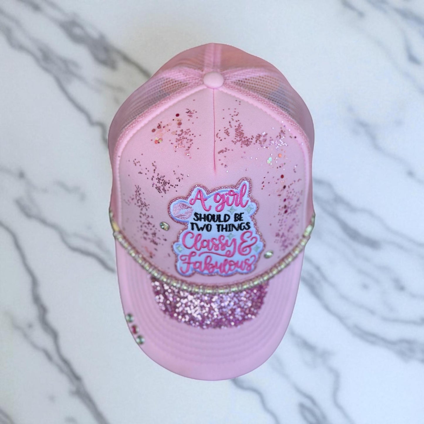 Pink And White Classy & Fabulous Trucker Hat.