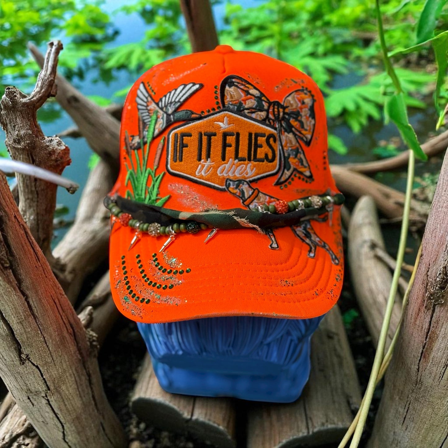 Women’s Blaze Orange Hunting Hat – “If It Flies It Dies” Embroidered Cap
