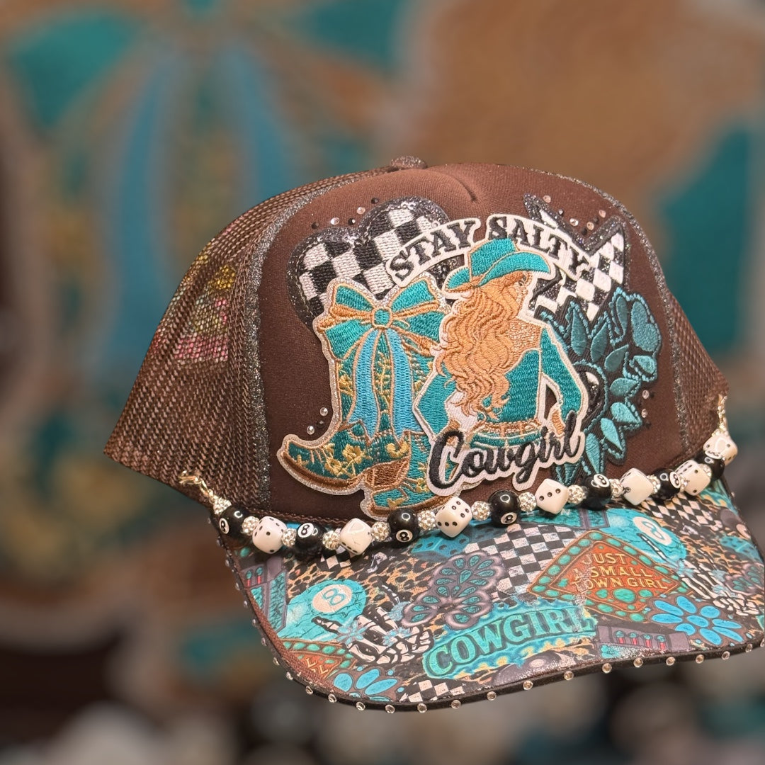 Stay Salty Cowgirl Trucker Hat | Bling Western Hat | Cowgirl Snapback | Rhinestone Country Hat | Boutique Rodeo Cap
