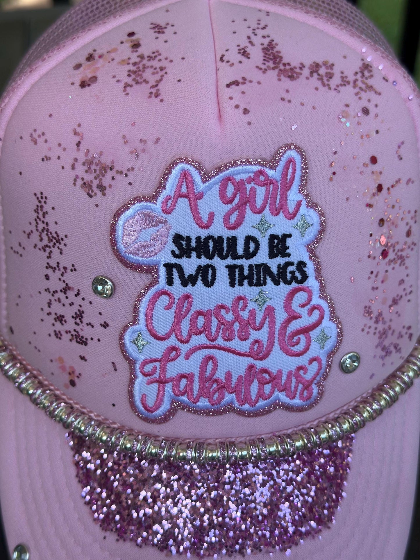 Pink And White Classy & Fabulous Trucker Hat.