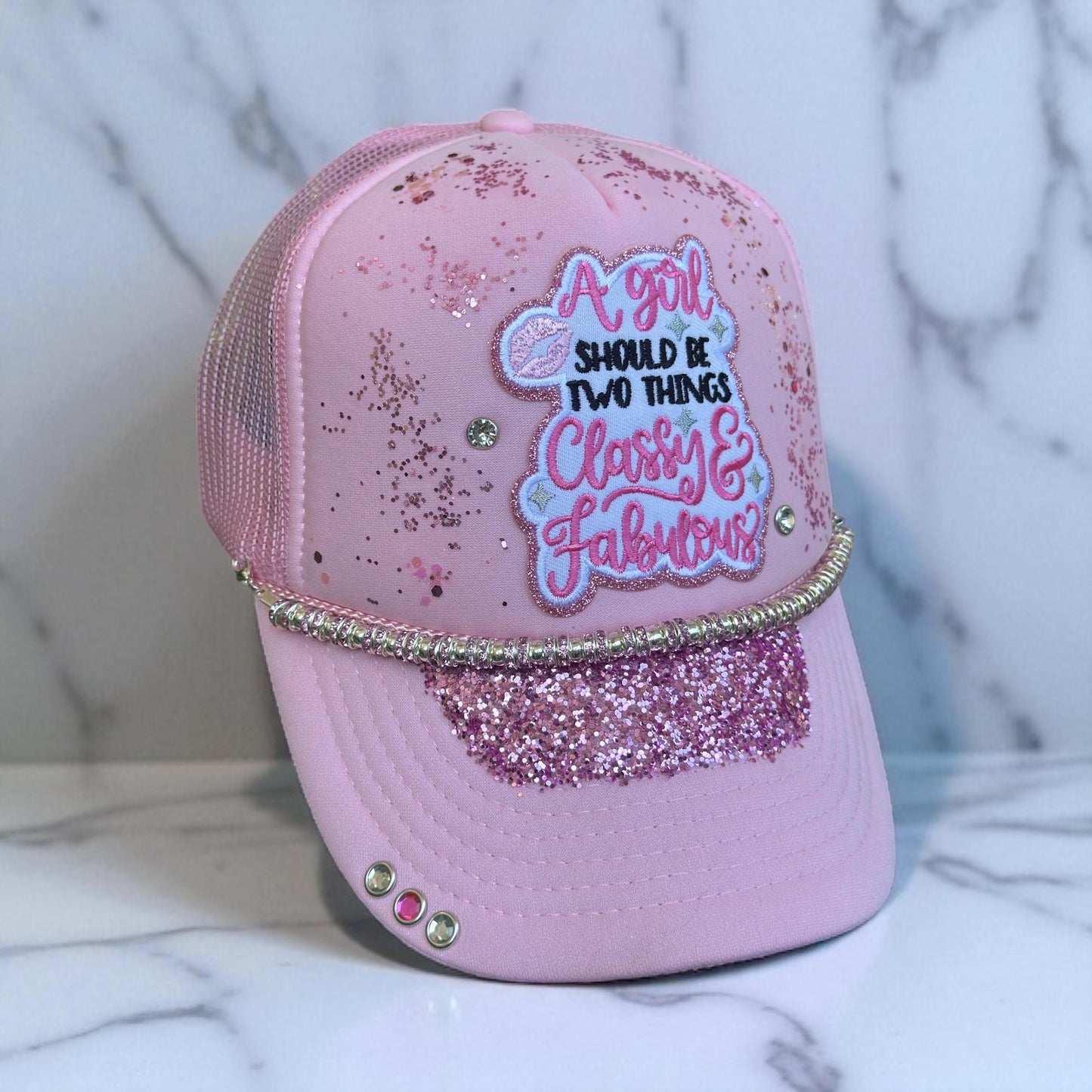 Pink And White Classy & Fabulous Trucker Hat.