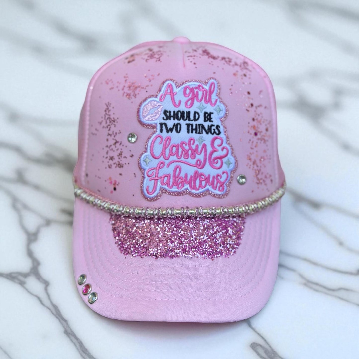 Pink And White Classy & Fabulous Trucker Hat.