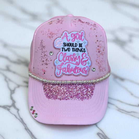 Pink And White Classy & Fabulous Trucker Hat.