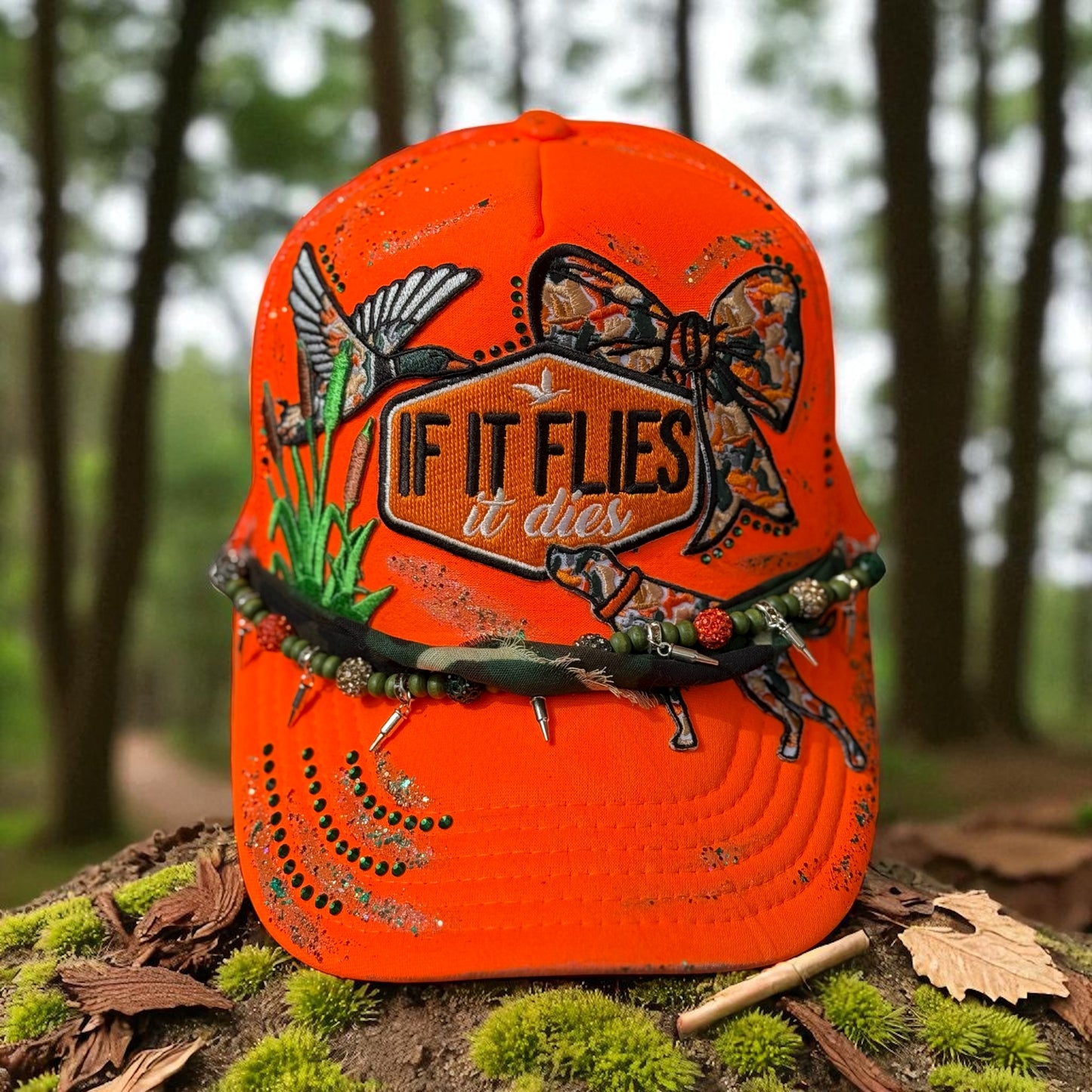 Women’s Blaze Orange Hunting Hat – “If It Flies It Dies” Embroidered Cap