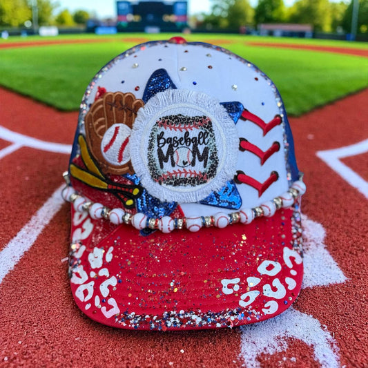 Baseball Mom Bling Hat – Handmade Glitter Cap