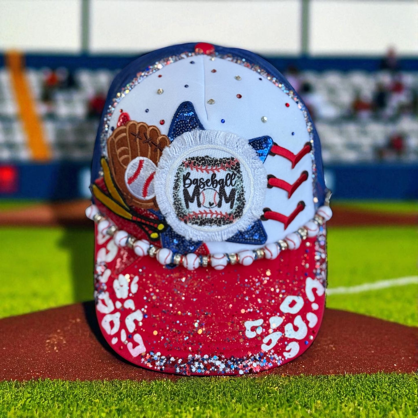 Baseball Mom Bling Hat – Handmade Glitter Cap