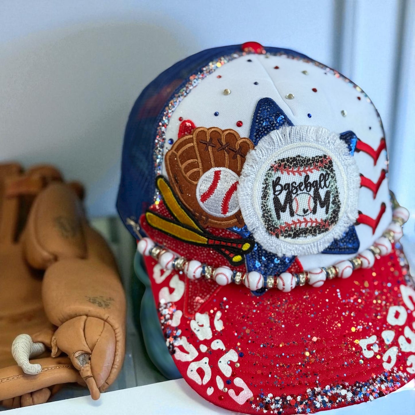 Baseball Mom Bling Hat – Handmade Glitter Cap