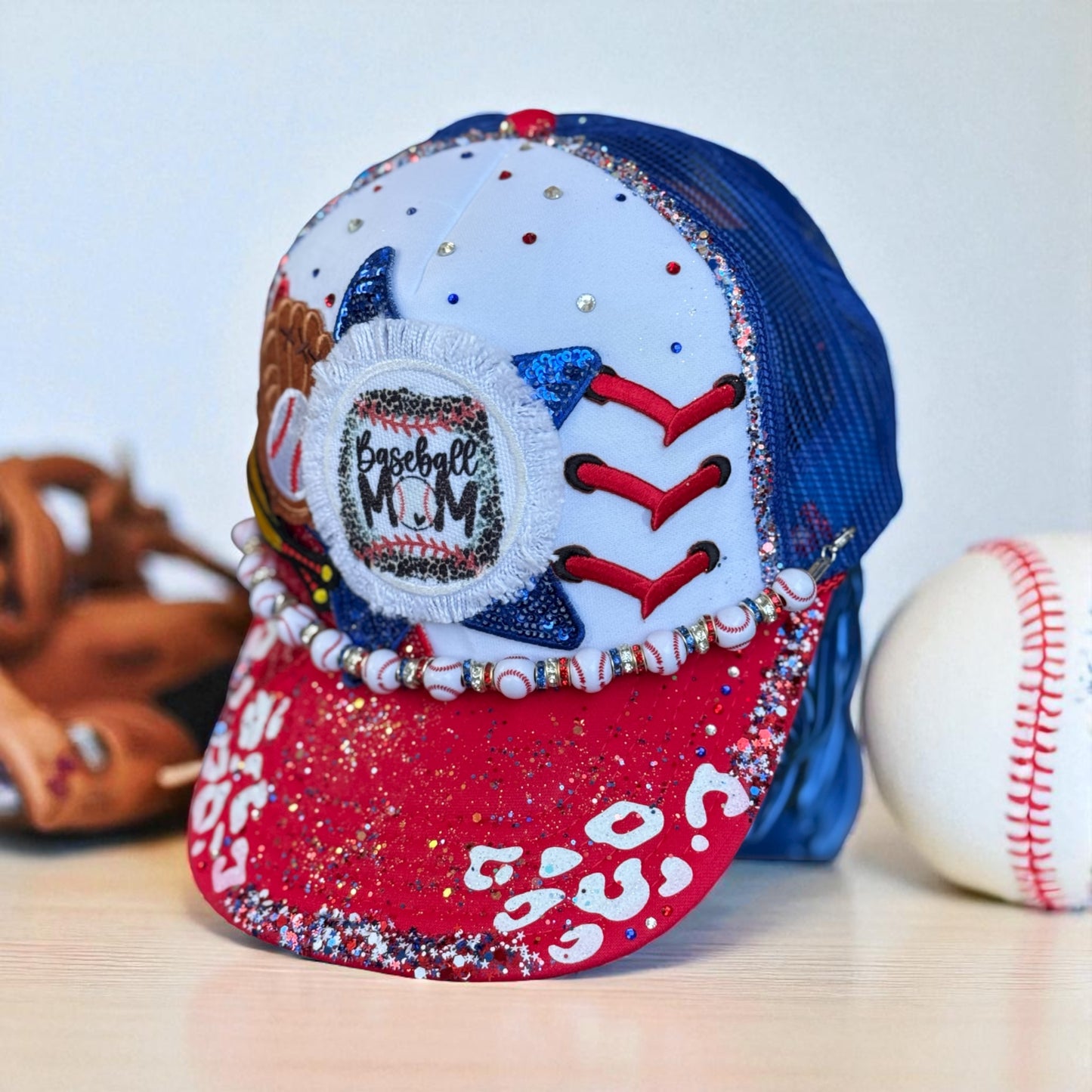 Baseball Mom Bling Hat – Handmade Glitter Cap