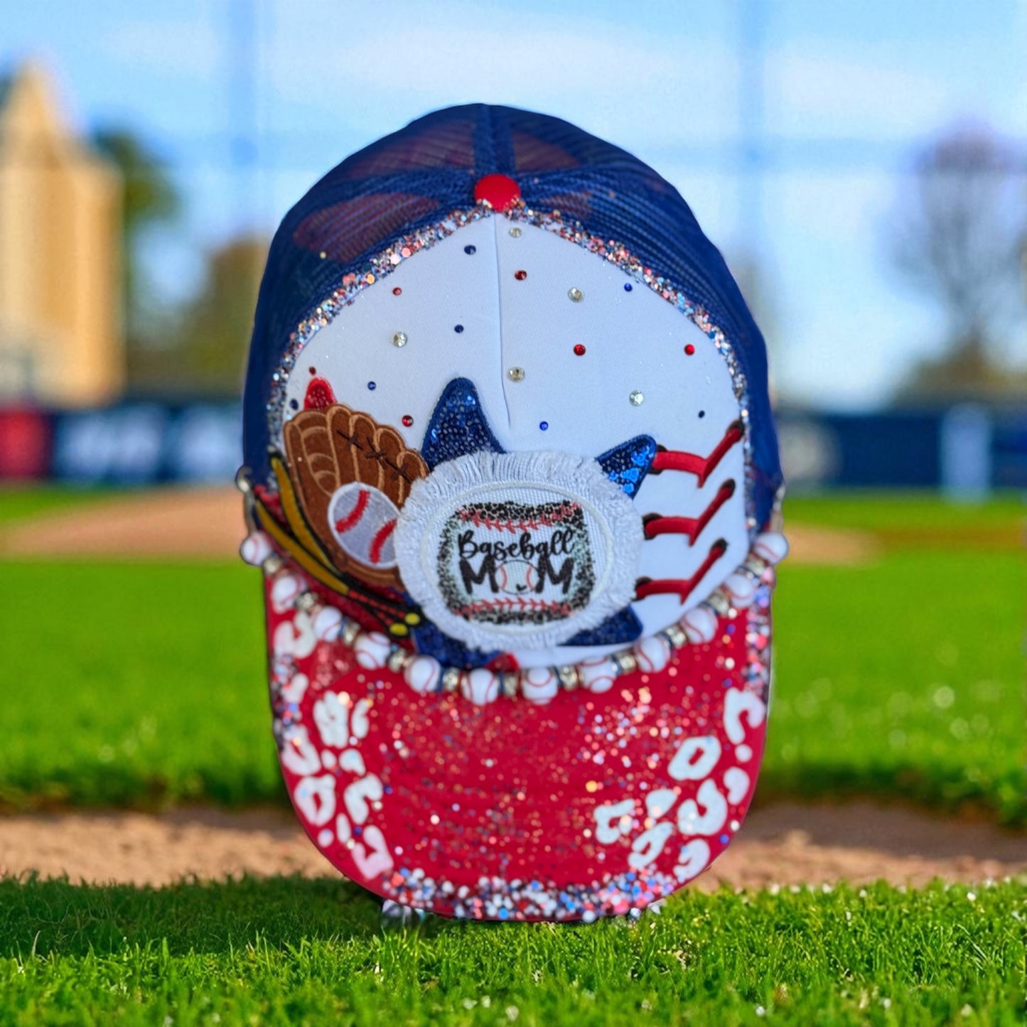 Baseball Mom Bling Hat – Handmade Glitter Cap