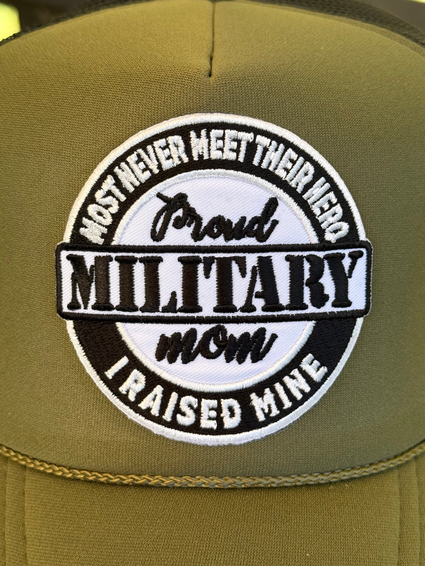 Proud Military Mom Trucker Hat – Olive Green Embroidered Cap