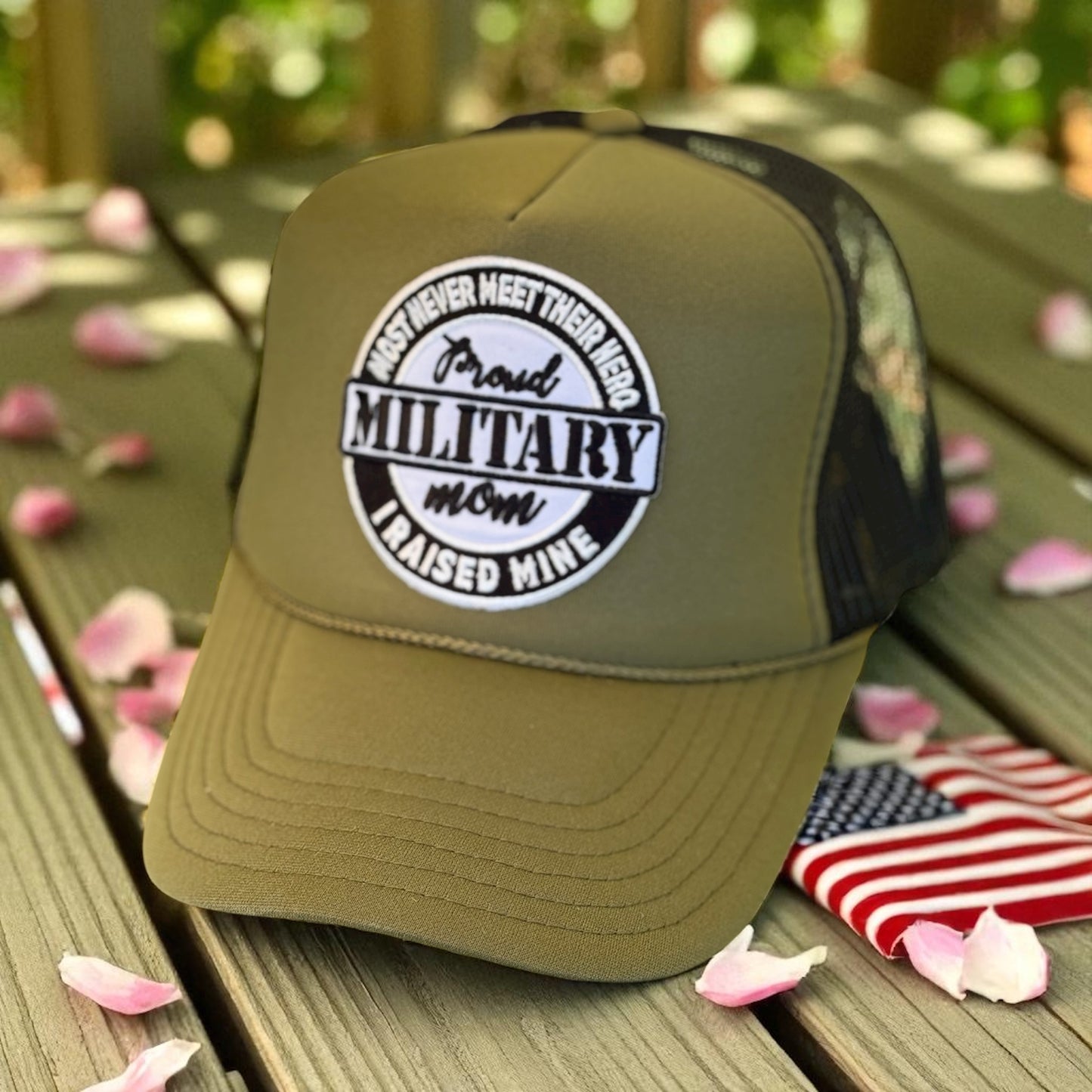 Proud Military Mom Trucker Hat – Olive Green Embroidered Cap