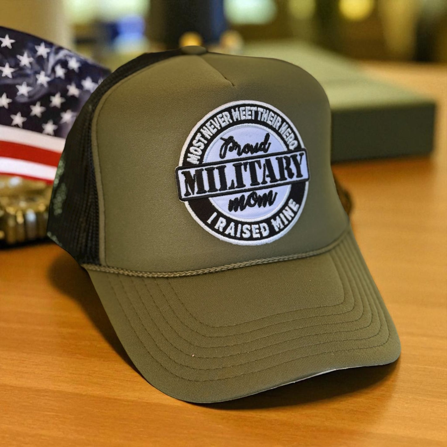 Proud Military Mom Trucker Hat – Olive Green Embroidered Cap