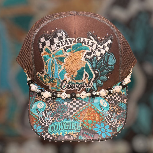 Stay Salty Cowgirl Trucker Hat | Bling Western Hat | Cowgirl Snapback | Rhinestone Country Hat | Boutique Rodeo Cap