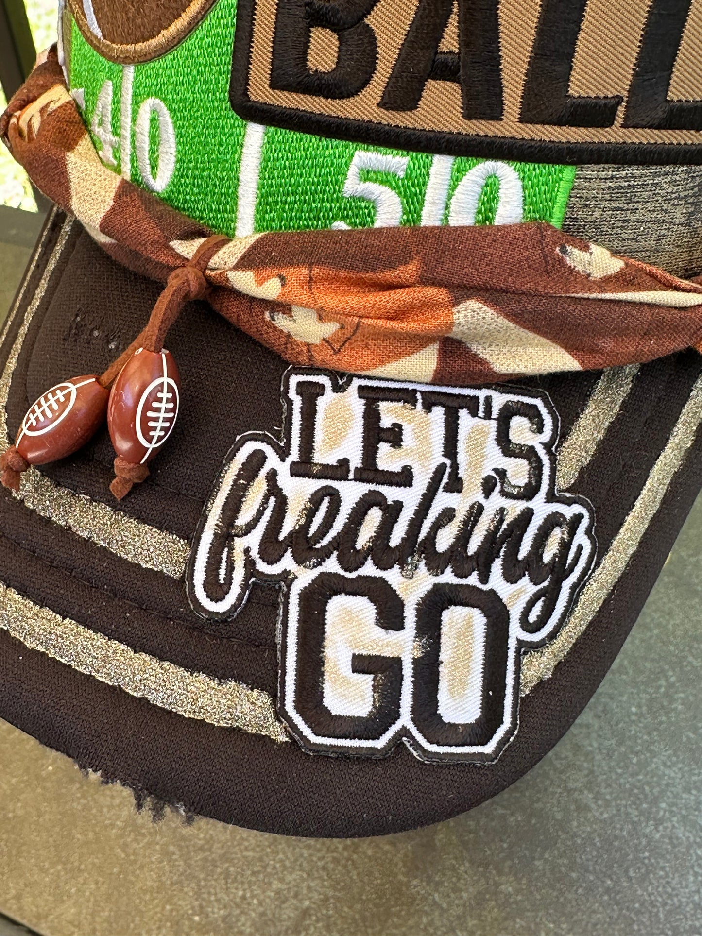 Custom Run The Dang Ball Football Hat | Cloth Football Hat Chain | Hand Painted “Lets Freakin Go” Glitter Accent Cap