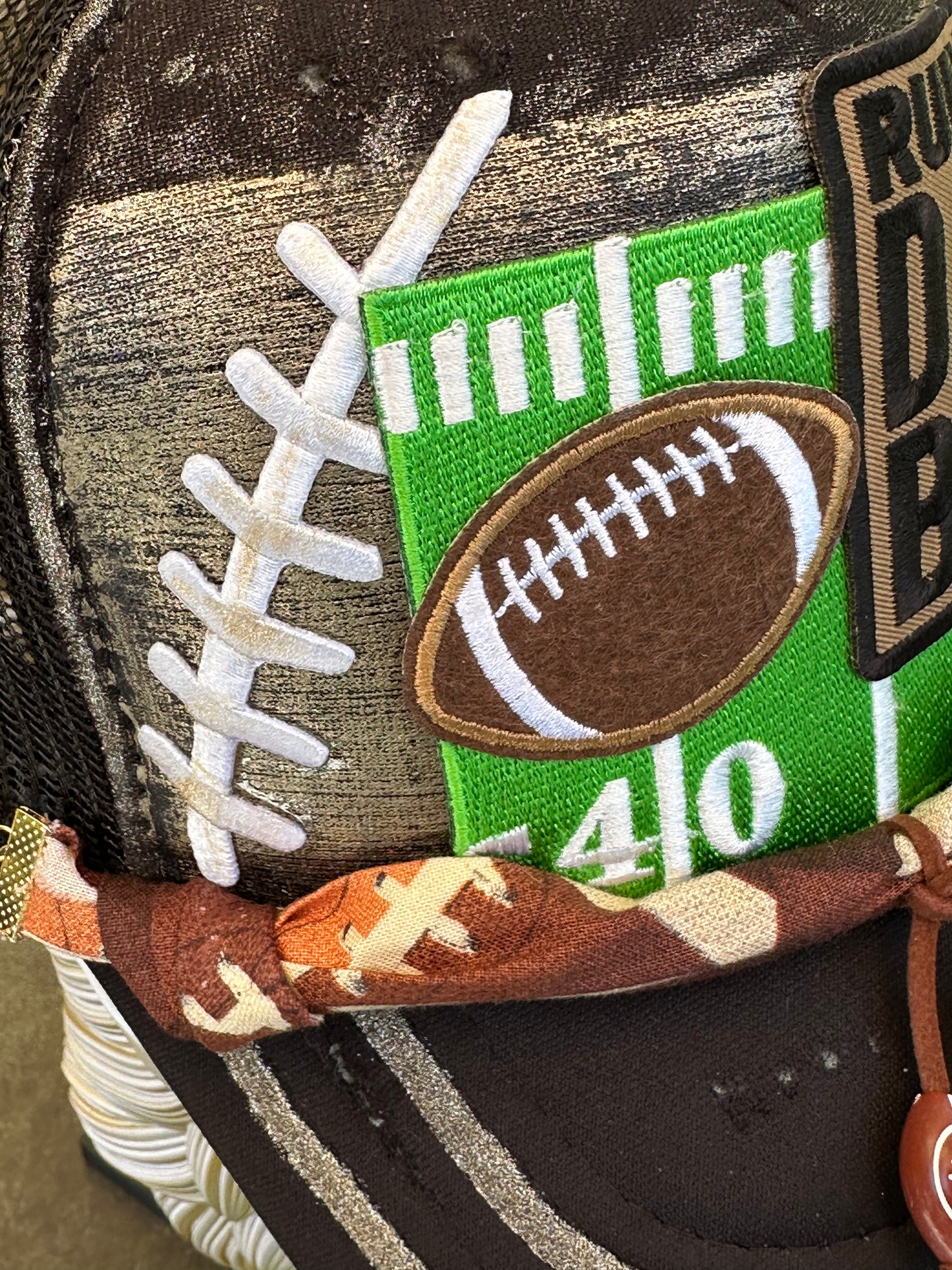 Custom Run The Dang Ball Football Hat | Cloth Football Hat Chain | Hand Painted “Lets Freakin Go” Glitter Accent Cap