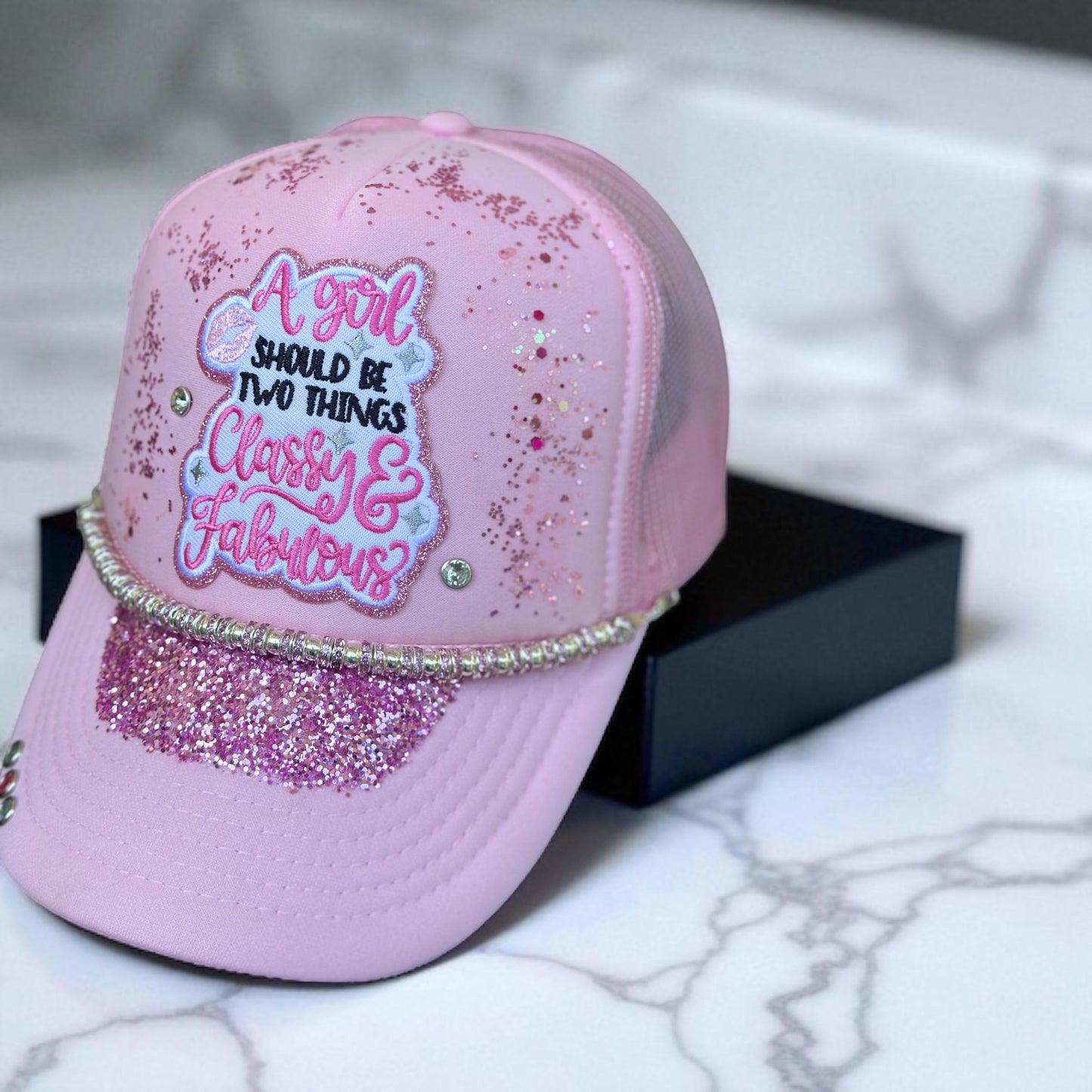 Pink And White Classy & Fabulous Trucker Hat.